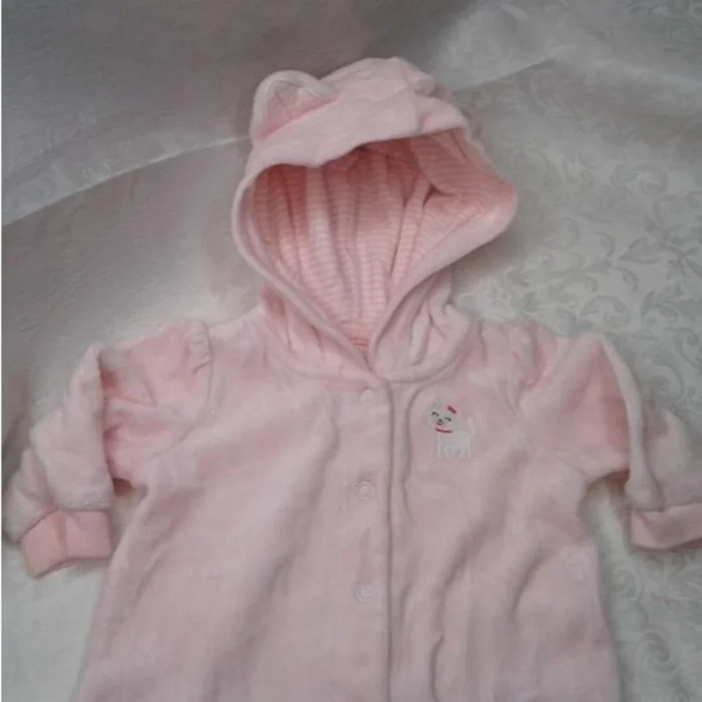 Carter's Baby Girl 3M Hooded Jumpsuit Pale Pink Snaps Cuffed Sleeves & Legs